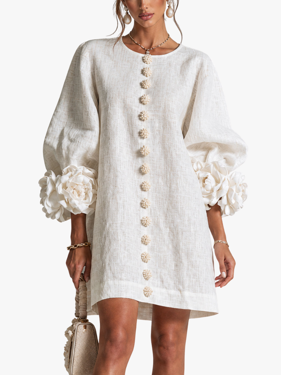 Nursel  | A-Line Mini Dress With Floral Cuffs