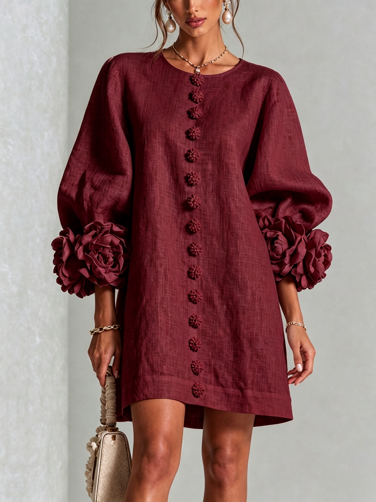 Nursel  | A-Line Mini Dress With Floral Cuffs