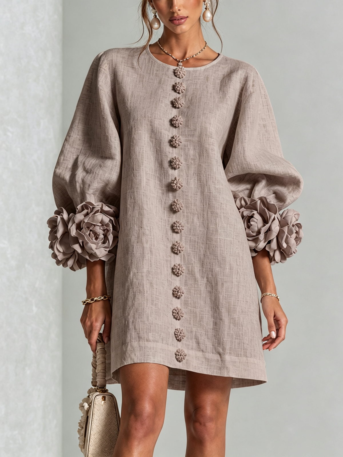 Nursel  | A-Line Mini Dress With Floral Cuffs