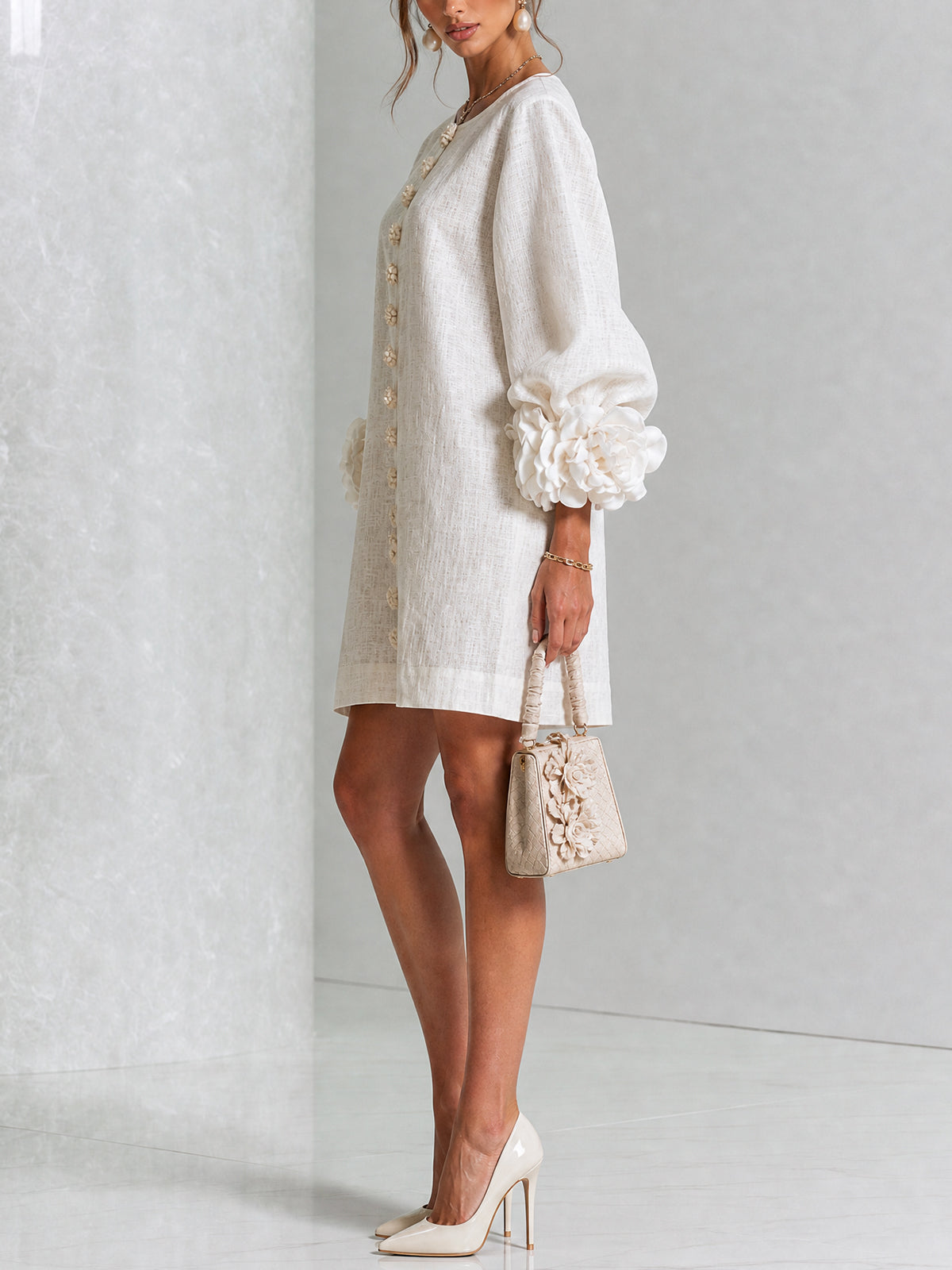 Nursel  | A-Line Mini Dress With Floral Cuffs