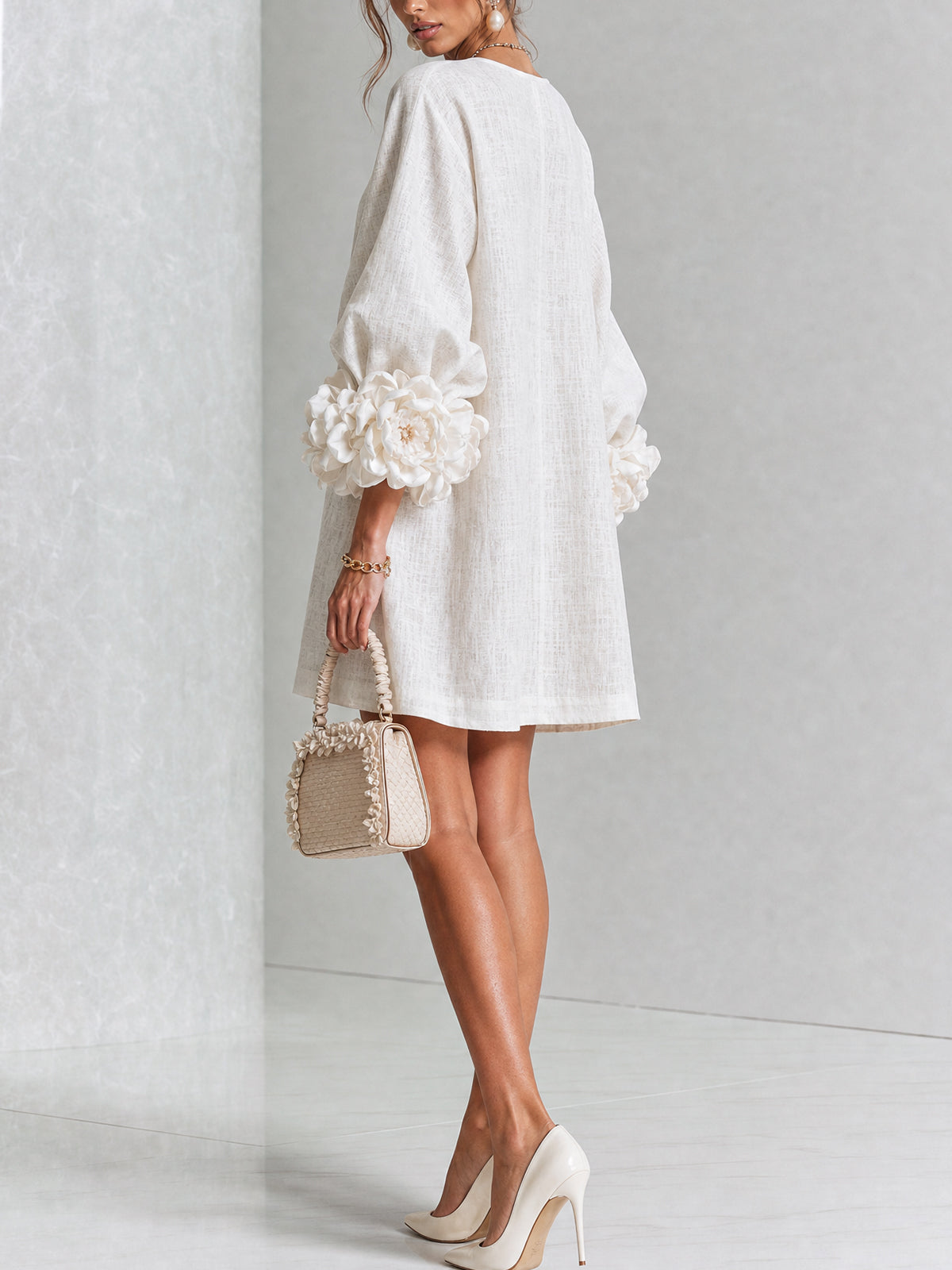 Nursel  | A-Line Mini Dress With Floral Cuffs