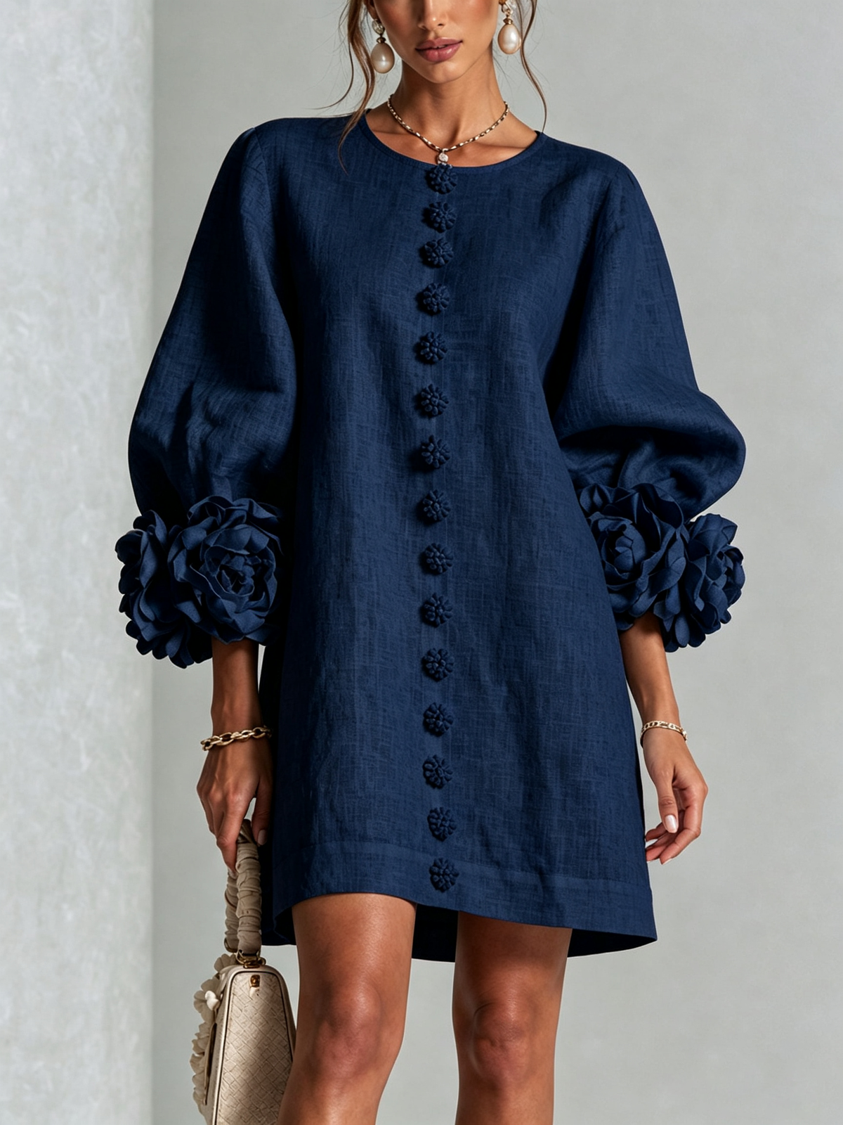 Nursel  | A-Line Mini Dress With Floral Cuffs