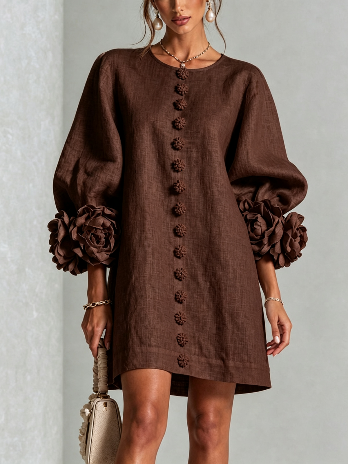 Nursel  | A-Line Mini Dress With Floral Cuffs