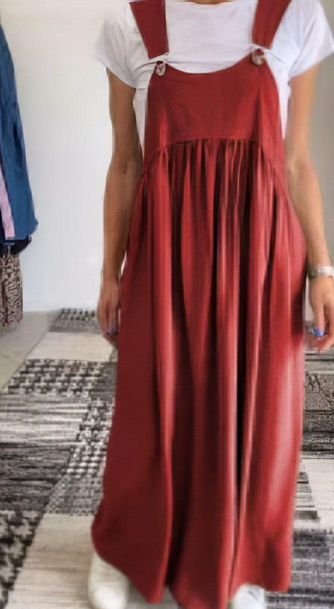 Marleen | Strappy Maxi Dress Gathered Loose-Fit Pinafore Style