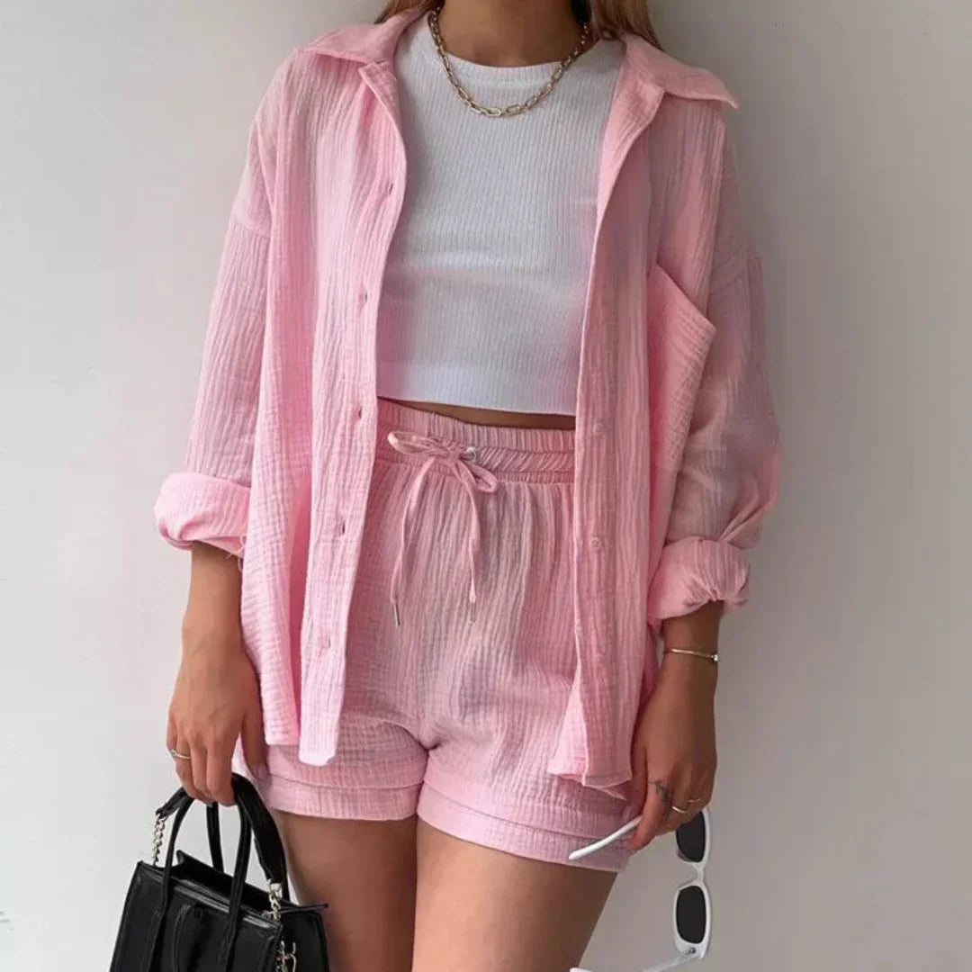 Katelyn | Crinkled Shirt And Shorts Set