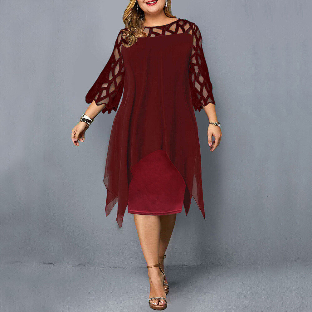 Krezia | Plus Size Mesh Sleeve Midi Dress