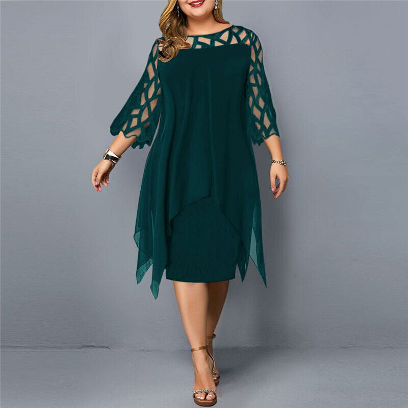 Krezia | Plus Size Mesh Sleeve Midi Dress