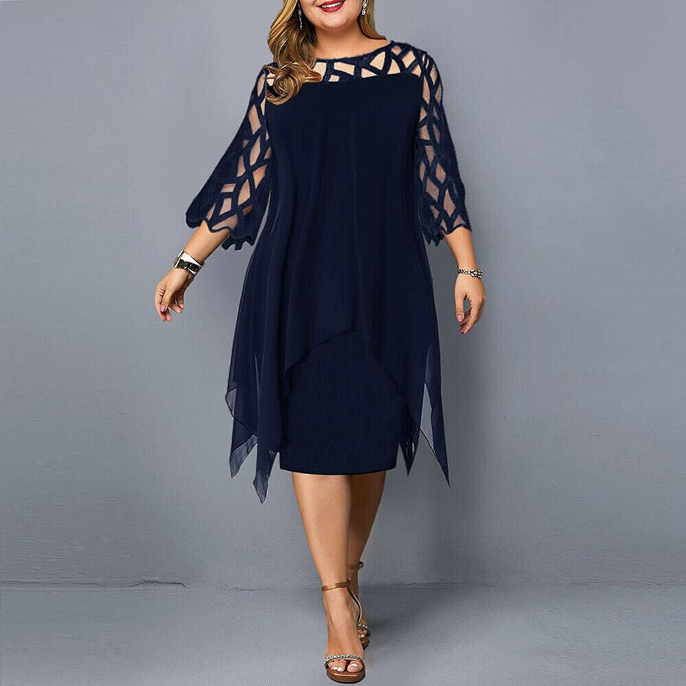 Krezia | Plus Size Mesh Sleeve Midi Dress