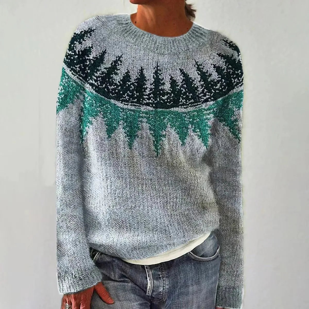 Svenja | Sweater With Patterned Yoke and Long Sleeves