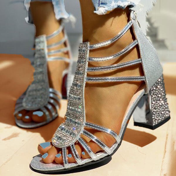Laverne | Strappy Block Heel Rhinestone Sandals