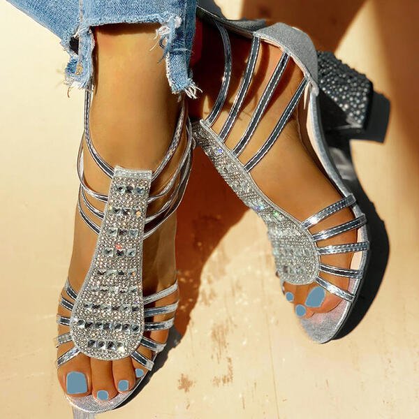 Laverne | Strappy Block Heel Rhinestone Sandals