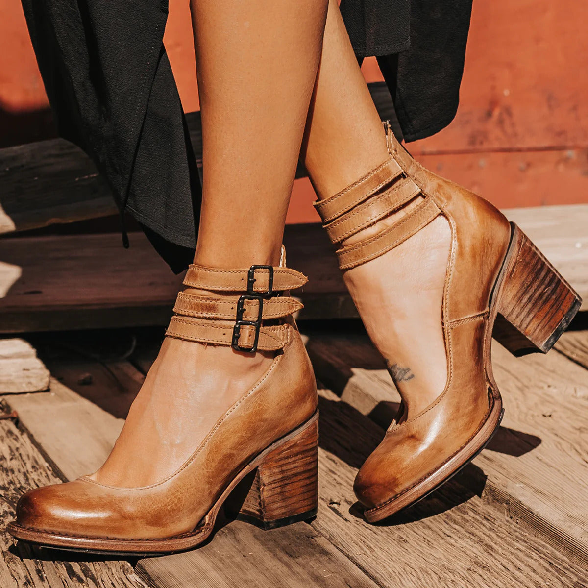 Vesile | Block Heel Pumps With Triple Buckle Straps