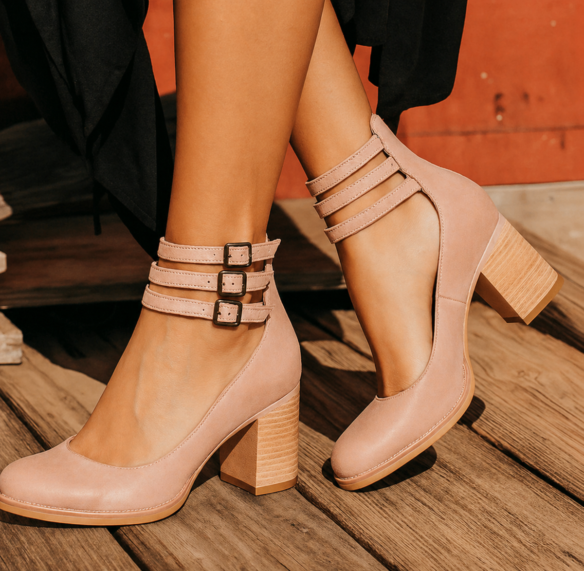 Vesile | Block Heel Pumps With Triple Buckle Straps