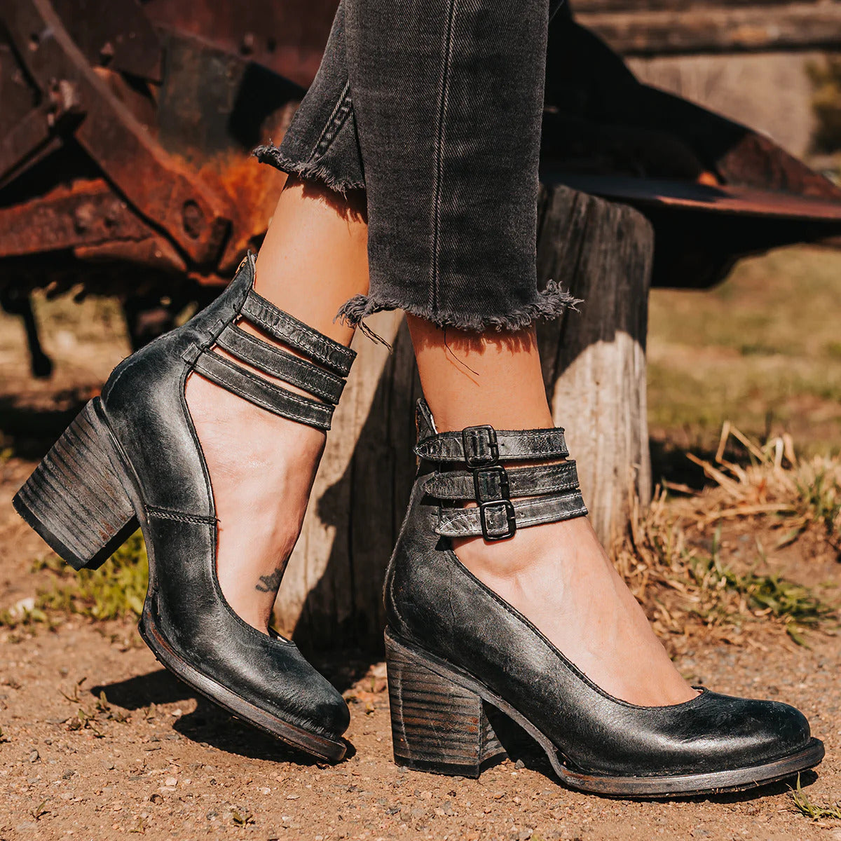 Vesile | Block Heel Pumps With Triple Buckle Straps