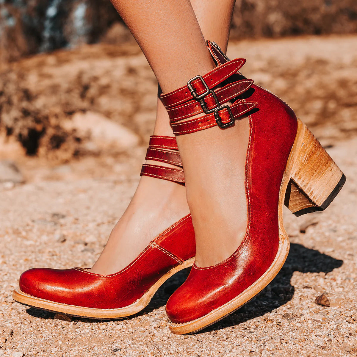 Vesile | Block Heel Pumps With Triple Buckle Straps