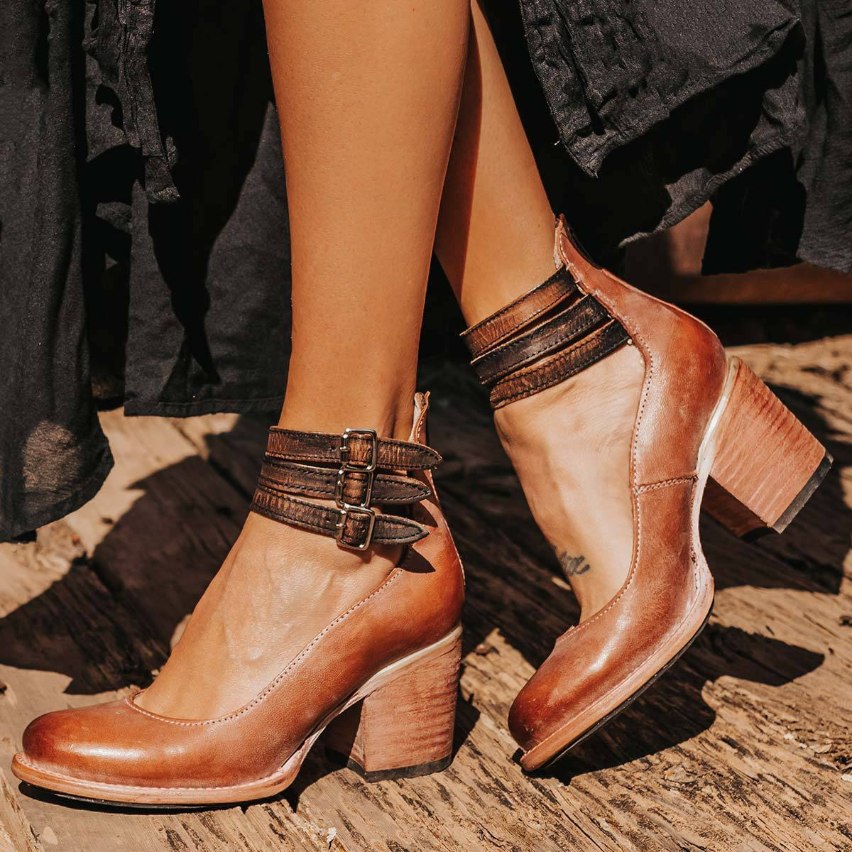 Vesile | Block Heel Pumps With Triple Buckle Straps