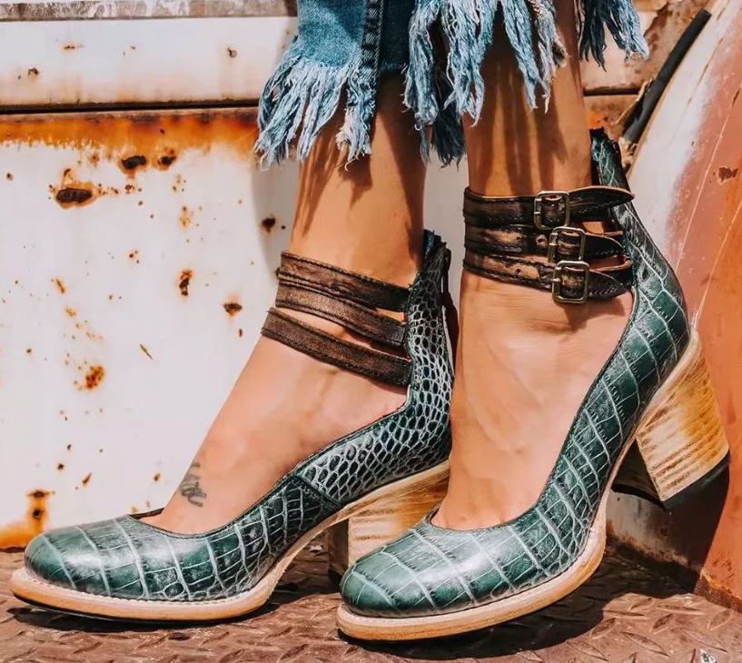 Vesile | Block Heel Pumps With Triple Buckle Straps