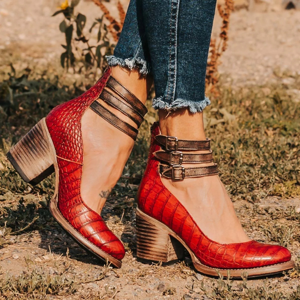 Vesile | Block Heel Pumps With Triple Buckle Straps