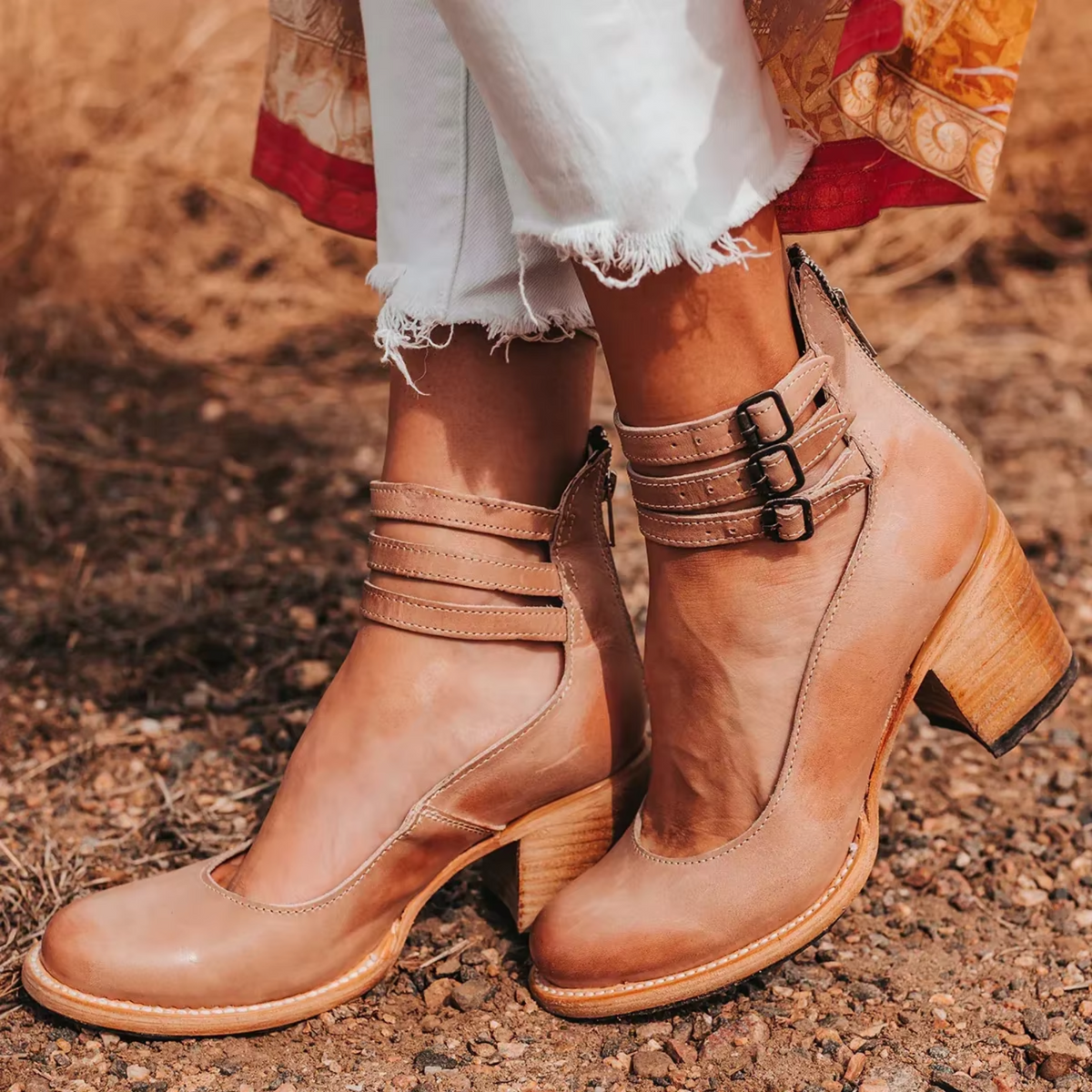 Vesile | Block Heel Pumps With Triple Buckle Straps