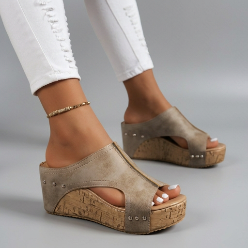 Layen - Open Toe Platform Wedge Mule Sandals