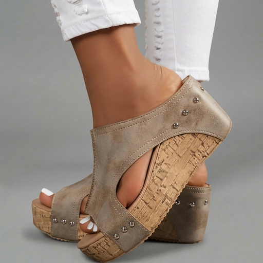 Layen - Open Toe Platform Wedge Mule Sandals