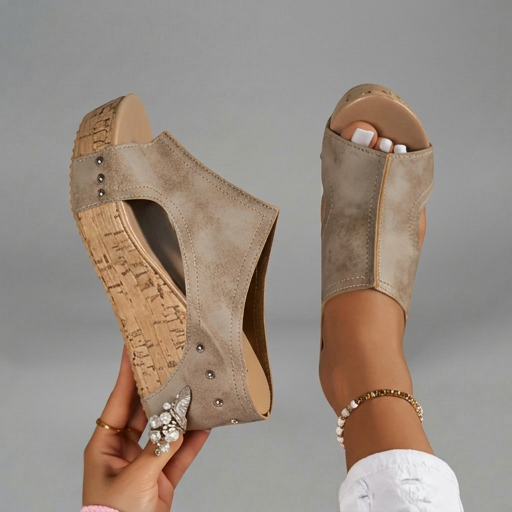 Layen - Open Toe Platform Wedge Mule Sandals