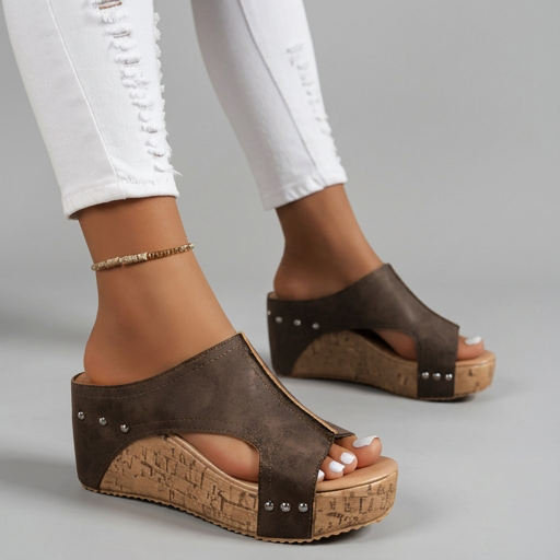 Layen - Open Toe Platform Wedge Mule Sandals