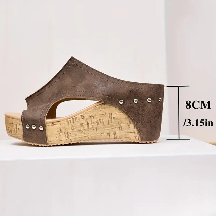 Layen - Open Toe Platform Wedge Mule Sandals
