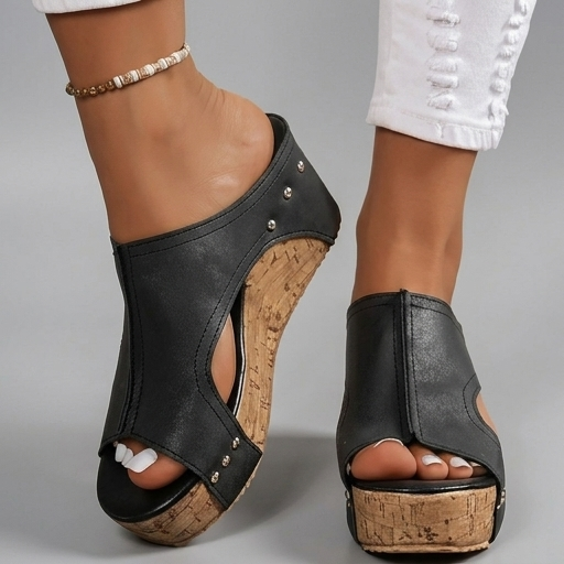 Layen - Open Toe Platform Wedge Mule Sandals