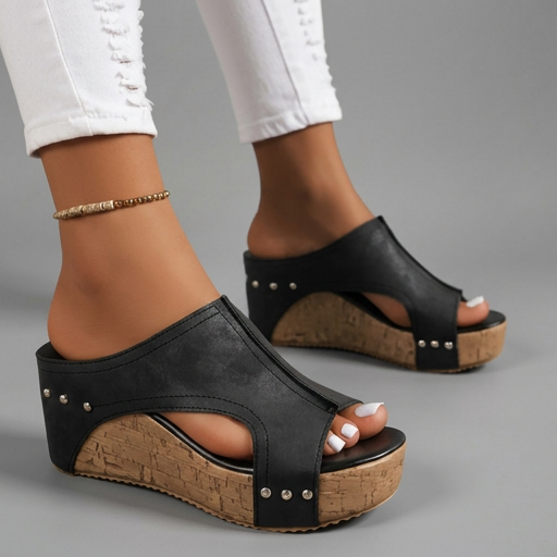 Layen - Open Toe Platform Wedge Mule Sandals