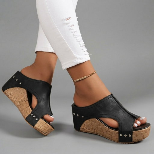 Layen - Open Toe Platform Wedge Mule Sandals