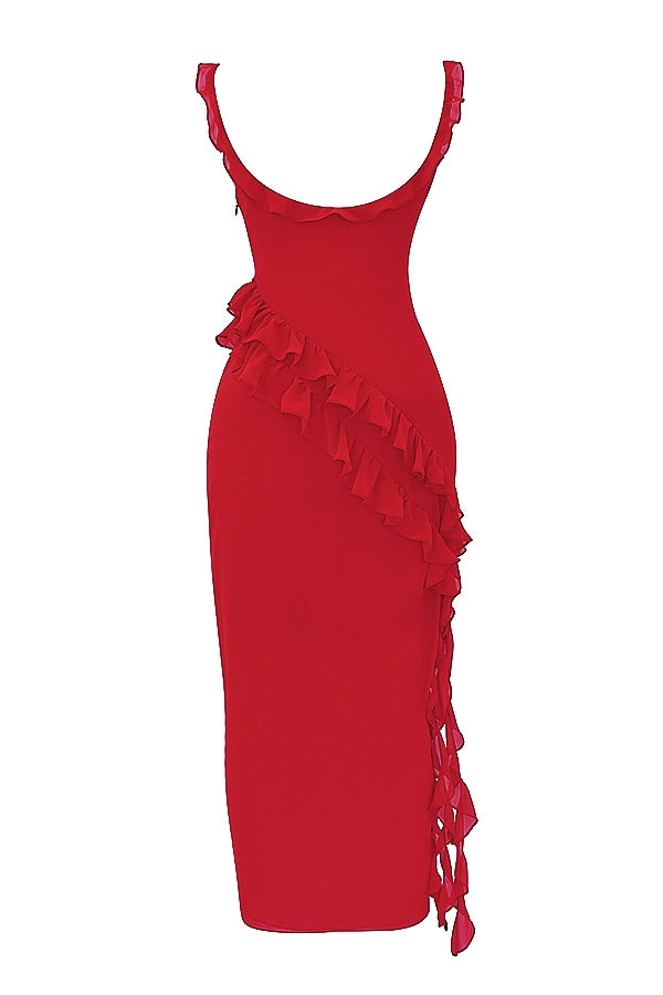 Dalia | Ruffle Trim Sleeveless High Slit Maxi Dress