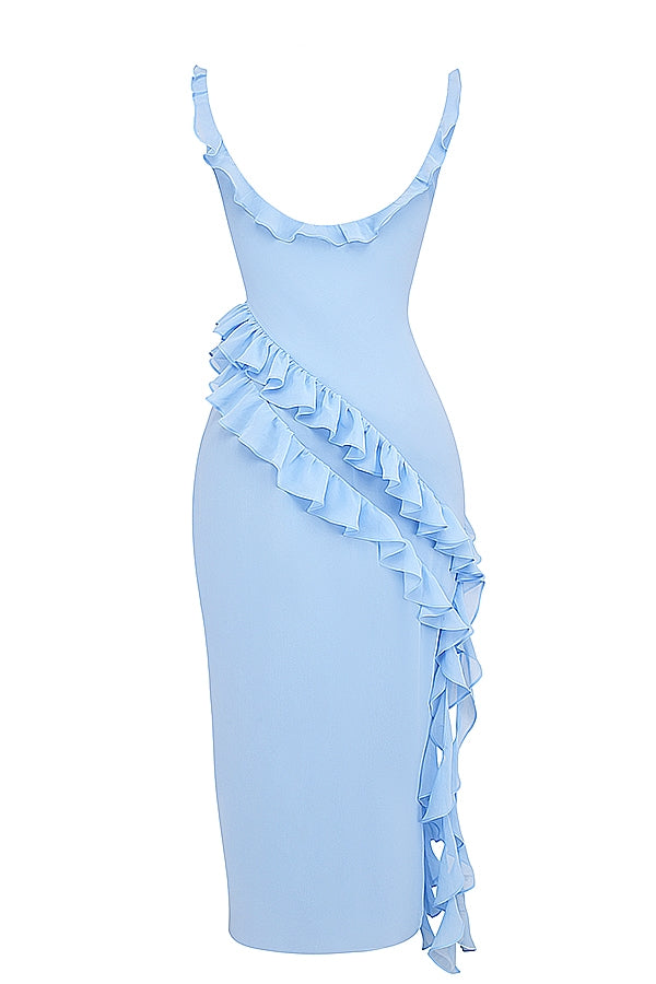 Dalia | Ruffle Trim Sleeveless High Slit Maxi Dress