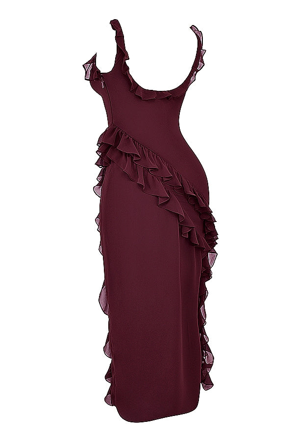 Dalia | Ruffle Trim Sleeveless High Slit Maxi Dress