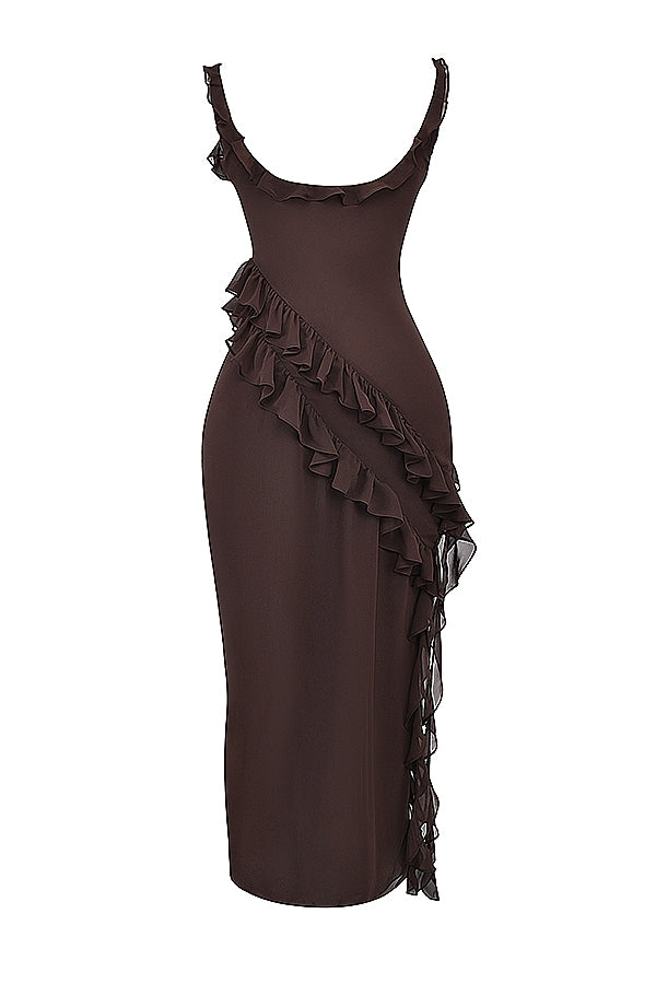 Dalia | Ruffle Trim Sleeveless High Slit Maxi Dress