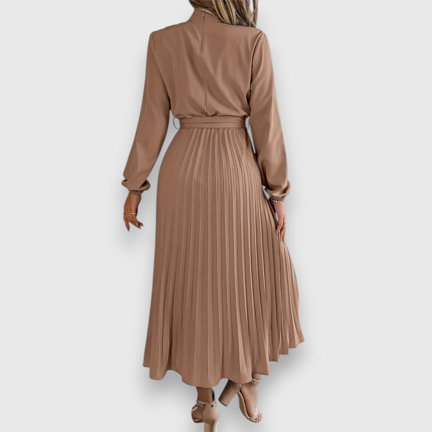 Lisa | Pleated Long Sleeve Belted Midi Dress