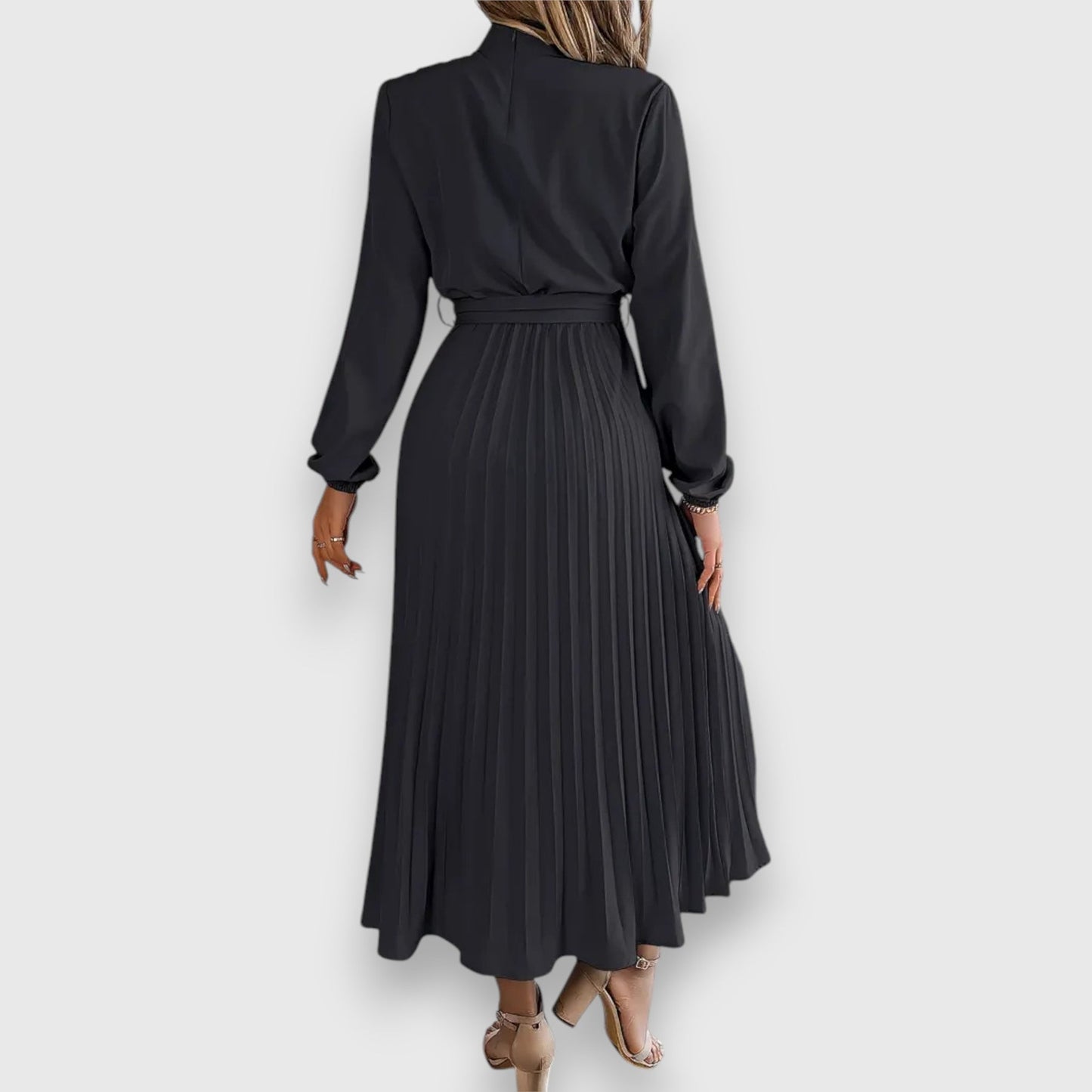 Lisa | Pleated Long Sleeve Belted Midi Dress