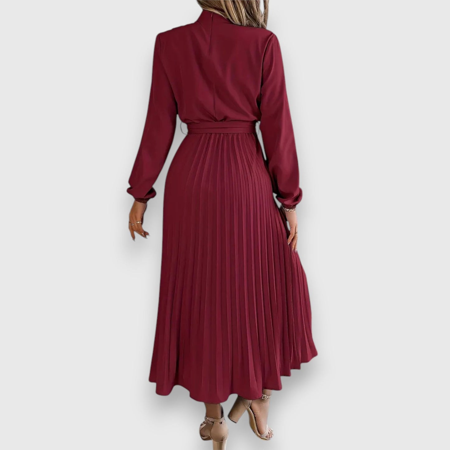 Lisa | Pleated Long Sleeve Belted Midi Dress