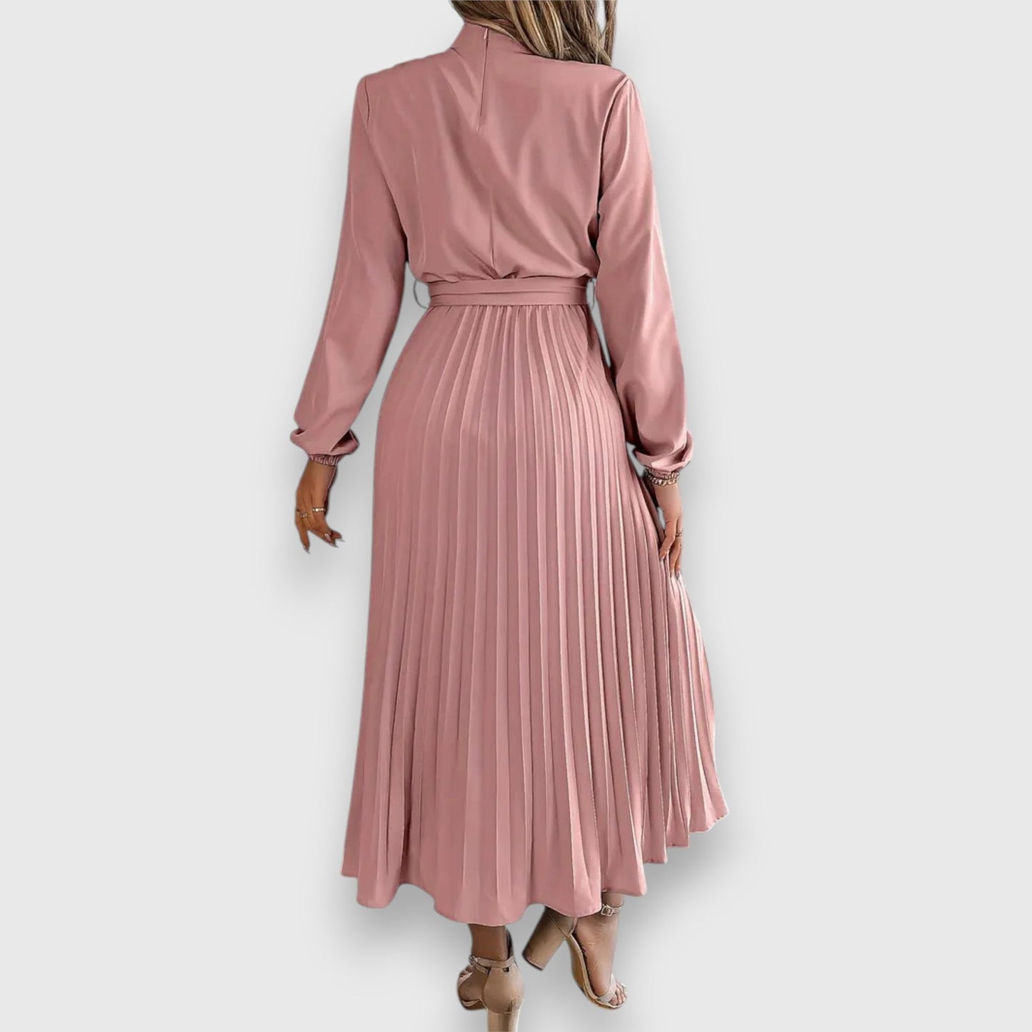 Lisa | Pleated Long Sleeve Belted Midi Dress