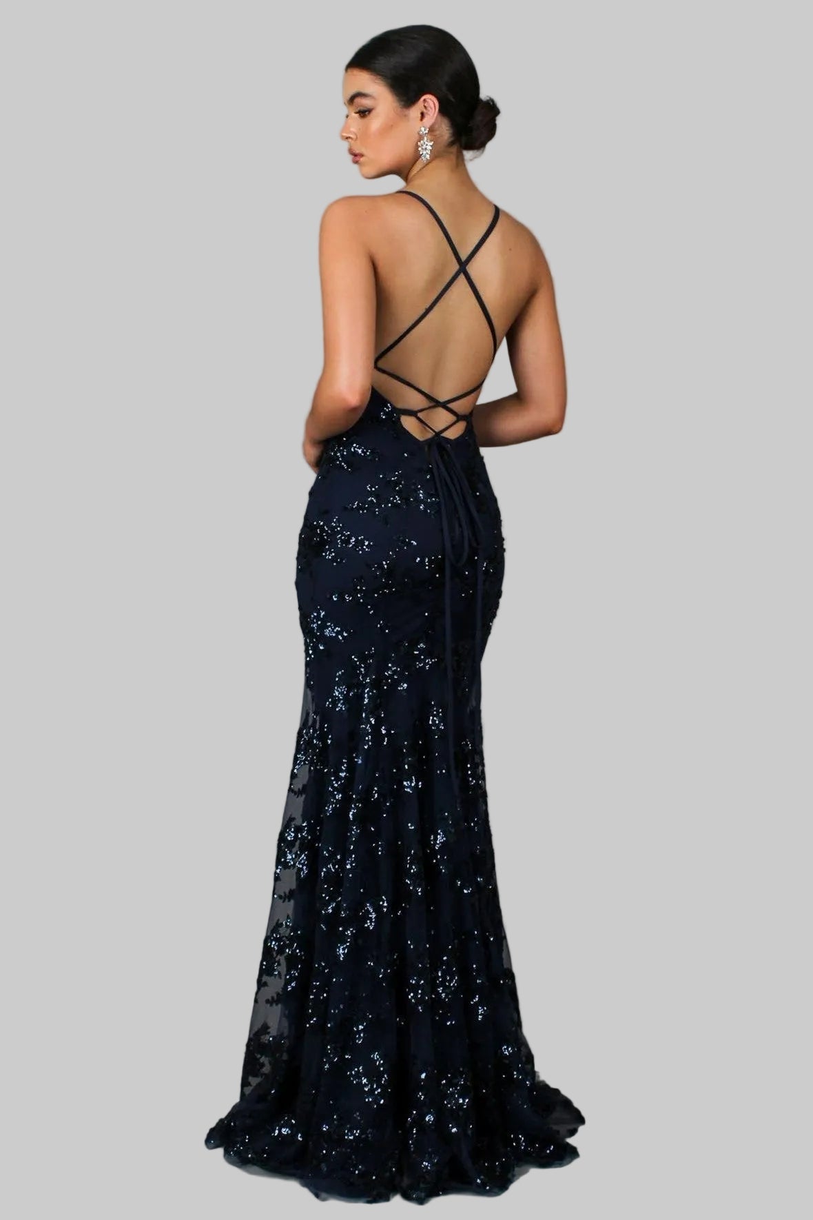 Ayela | Sequin V-Neck Backless Maxi Dress