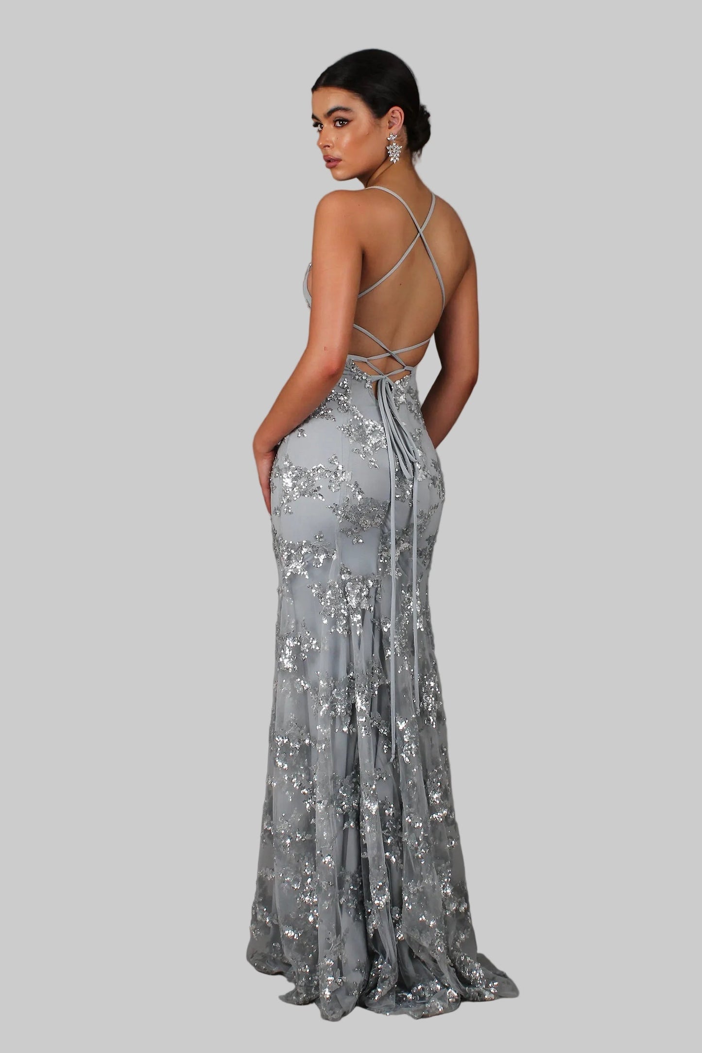 Ayela | Sequin V-Neck Backless Maxi Dress