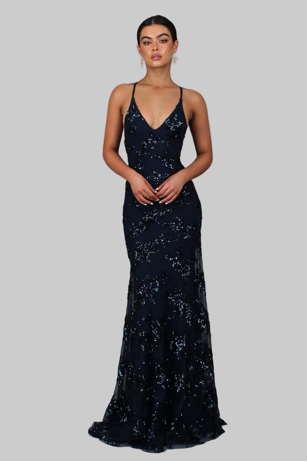 Ayela | Sequin V-Neck Backless Maxi Dress