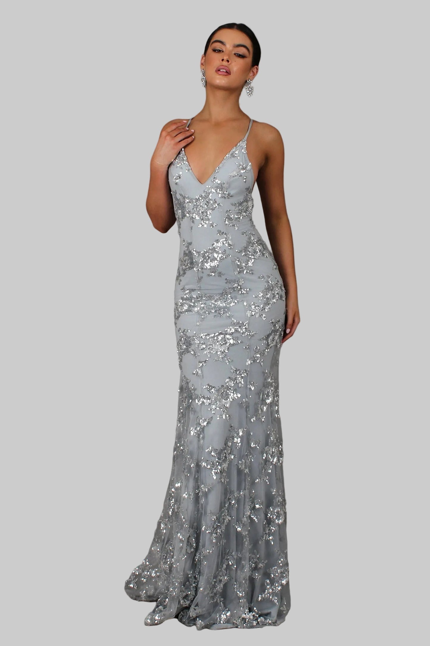 Ayela | Sequin V-Neck Backless Maxi Dress