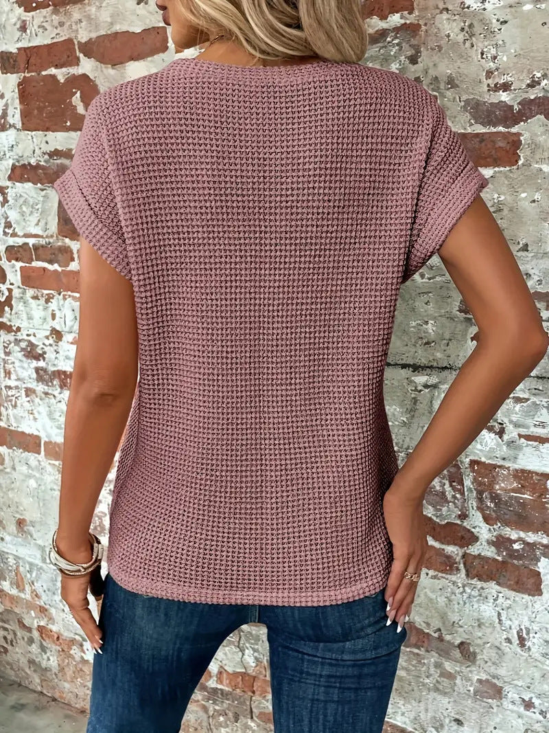 Mila | Textured Short Sleeve Round Neck Blouse
