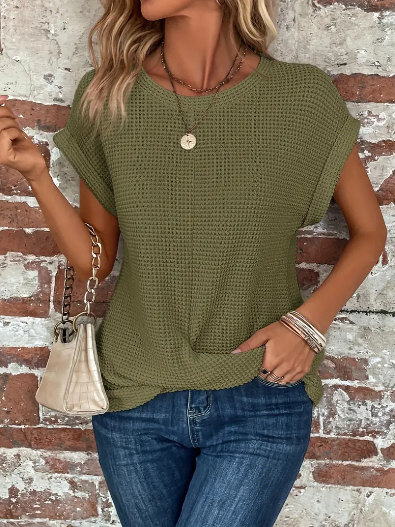 Mila | Textured Short Sleeve Round Neck Blouse