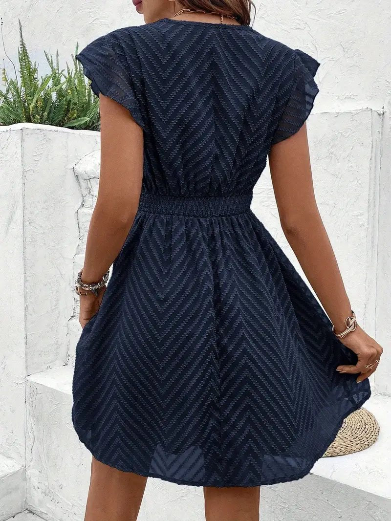 Lillian - V Neck Lace Trim Mini Dress