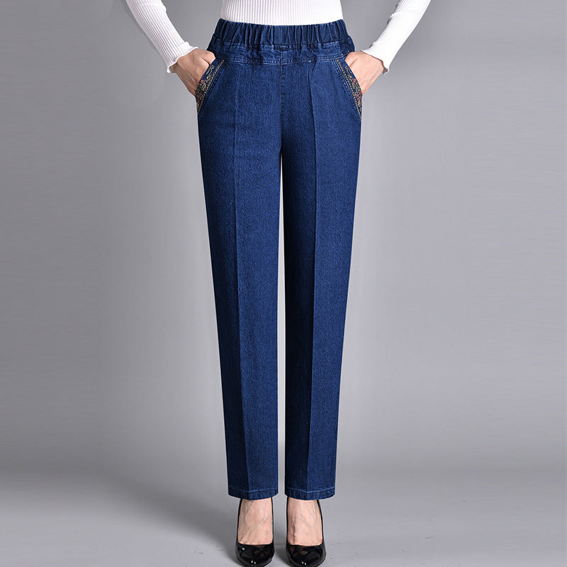 Loretie - Straight Leg Jeans With Elastic Waist And Side Pockets