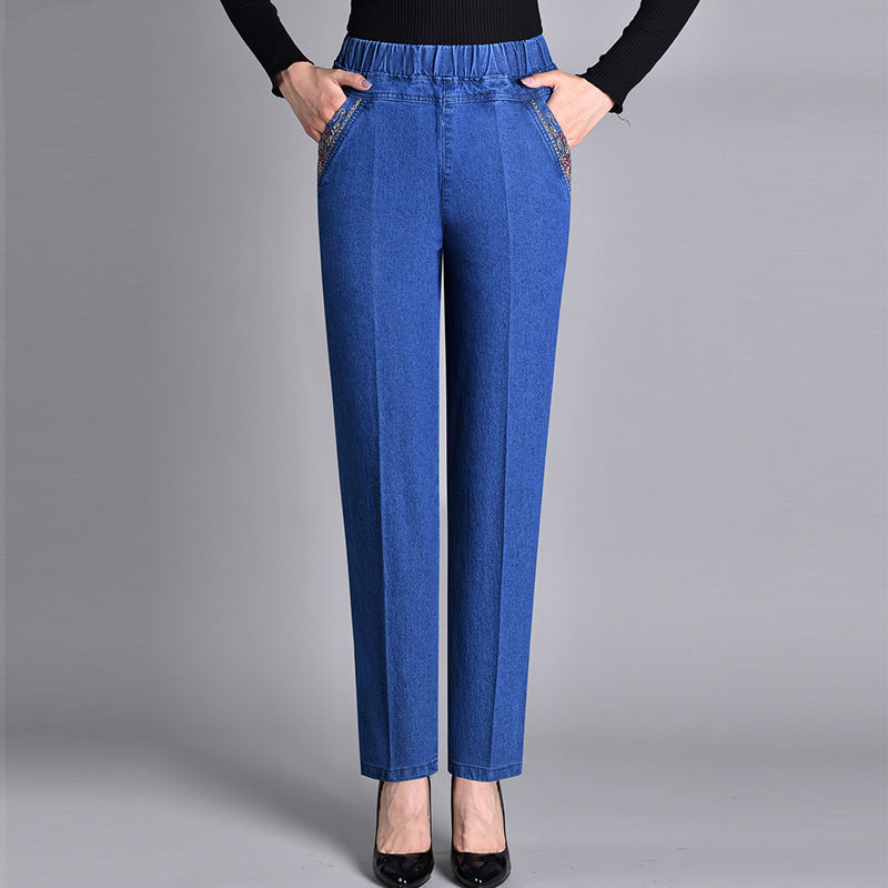 Loretie - Straight Leg Jeans With Elastic Waist And Side Pockets
