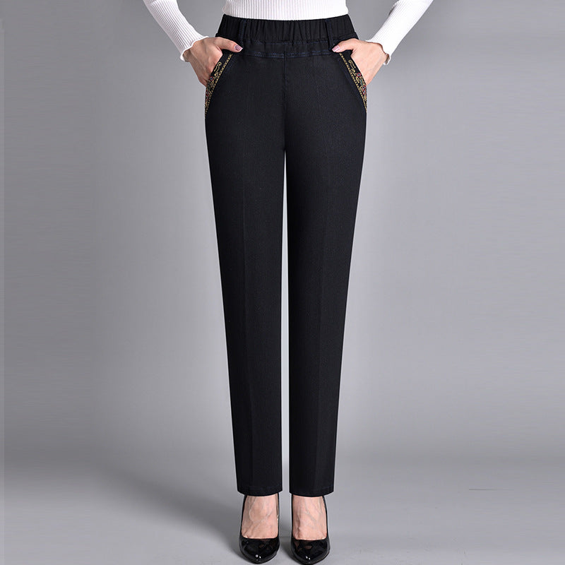 Loretie - Straight Leg Jeans With Elastic Waist And Side Pockets