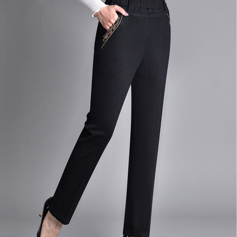 Loretie - Straight Leg Jeans With Elastic Waist And Side Pockets